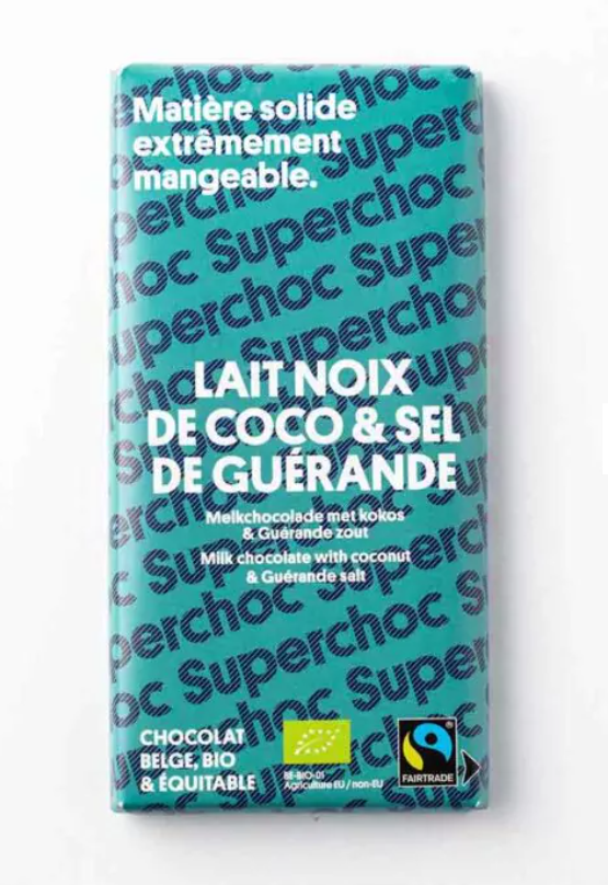 Tablette Superchoc Chocolat Lait noix de coco et sel de Guérande 70g Supersec