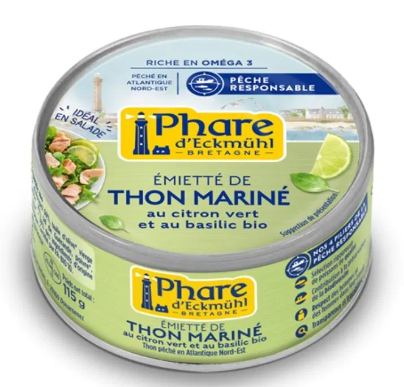 Emietté de thon blanc mariné citron vert basilic 115g Phare d'Eckmühl